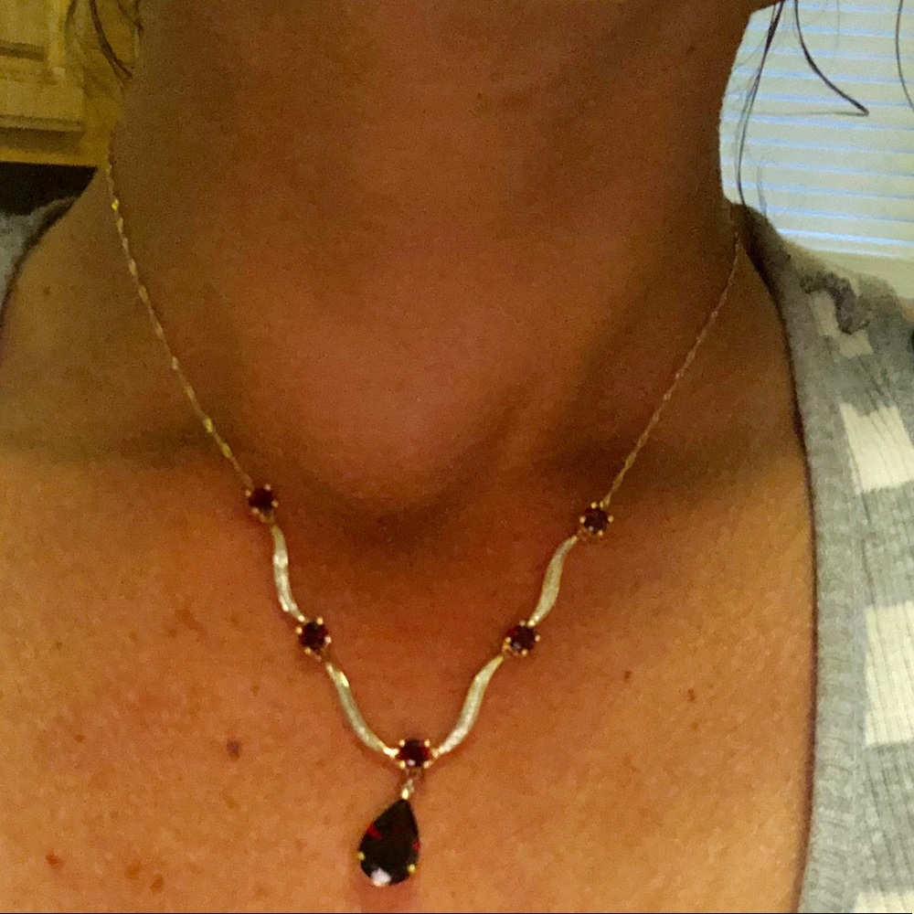 14k yellow gold garnet and diamond necklace